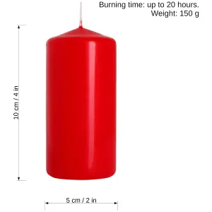 Pillar Candles, Pack of 8, Unscented, Long Burning Time, 10 x 5 cm / 4 x 2 in (Red, Matt)