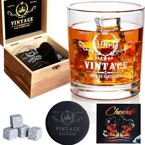 60th Birthday Gifts For Men, Vintage 1964 Whiskey Glass Set - 60th Birthday Decorations - 60 Years Anniversary, Bday Gifts Ideas For Him, Dad,