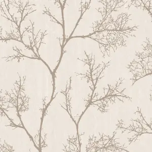 GoodHome Drave Beige Glitter effect Tree Textured Wallpaper