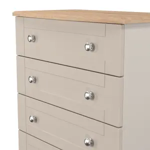 Sussex Ready assembled Beige & oak 5 Drawer Chest (H)1074mm (W)765mm (D)415mm