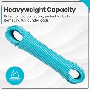 Hardys Clothes Washing Line - PVC Coated with Steel Core, Outdoor & Indoor Suitable Clothes Line, 80kg Capacity - 15m, Blue