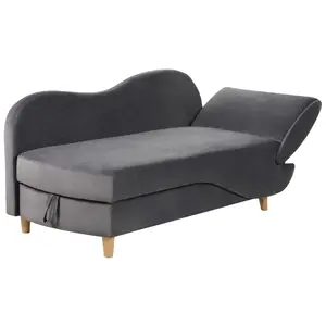 Right Hand Velvet Chaise Lounge with Storage Dark Grey MERI II