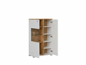 Glass Display Cabinet Buffet Compact Sideboard Unit LED Light Oak Effect / White Alamo