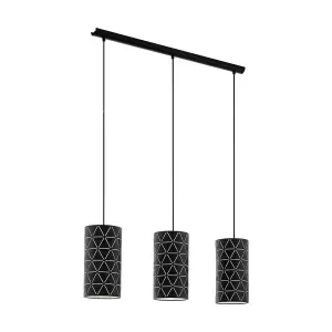 Pendant Ceiling Light 3 Bulb Black & White Shade Cut Out Pattern Bulb E27 3x40W