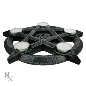 Pentagram Gothic Wiccan Tealight Holder - Black 26cm