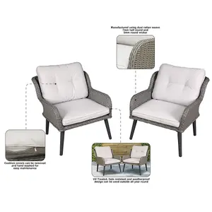 Set of 2 Grey Rattan Garden Dining Armchairs with Cushions for Outdoor Use