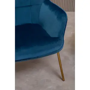 Interiors by Premier And Durable Blue Velvet Armchair with Gold Legs, High Back Patterned Armchair, Easy to Maintain Bucket Chair