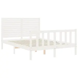 Berkfield Bed Frame with Headboard White Small Double Solid Wood