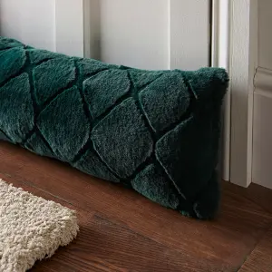 Catherine Lansfield Cosy Diamond Faux Fur Door Draught Excluder Bottle Green