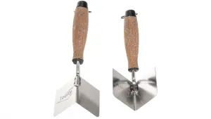 Toolty Corner Lining Internal and External Angled Trowel with Cork Handle Set 2PCS 80x60mm Stainless Steel for Plastering DIY