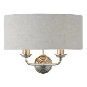 Luminosa Highclere Shade Wall Lamp Brushed Chrome Plate, Natural Linen