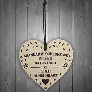 Gift For Grandad, Father Day Gift For Grandad, Golden Heart, Birthday Gift For Grandad Wooden Plaque