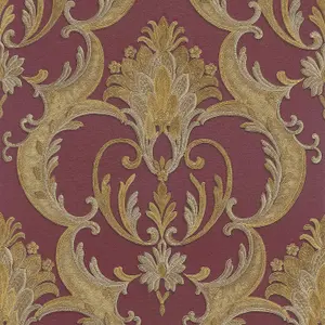 Debona Classic Damask Red Gold Wallpaper Textured Floral Traditional Metallic