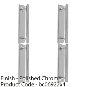 4 PACK - Knurled Drawer Bar Pull Handle & Matching Backplate - Polished Chrome 200 x 40mm