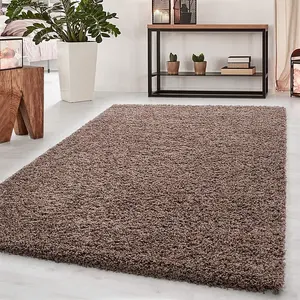 Wadan 80x150cm Mocha Shaggy Rug - Rectangular Soft Touch Thick Pile Modern Area Rug - Rugs for Living & Bedroom Non Shedding