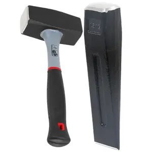 SPARES2GO Log Splitter Lump Hammer 2KG Club Mallet + 1.5KG 8" Chisel Wedge Wood Splitting Maul Kit