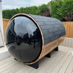 Fonteyn Panorama Barrel Sauna 2400 Outdoor Sauna with Rustic Hemlock Wood Suitable for up to 6 People