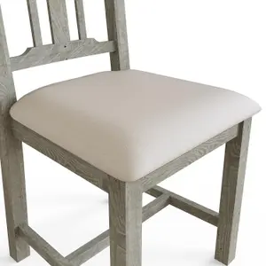 FWStyle Pair Of 2 Solid Pine Dining Chairs Limewashed Finish