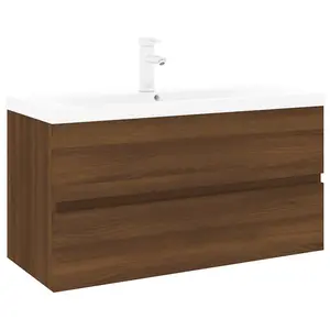 Berkfield Sink Cabinet with Built-in Basin Brown Oak Engineered Wood