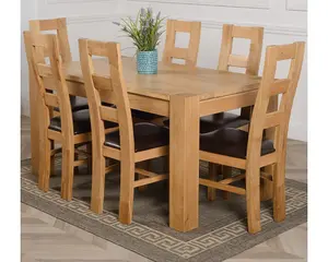 Kuba 150 x 85 cm Chunky Medium Oak Dining Table and 6 Chairs Dining Set with Yale Chairs