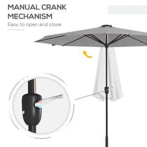 Outsunny Solar Patio Garden Parasol with Lights for Outdoor, Light Grey