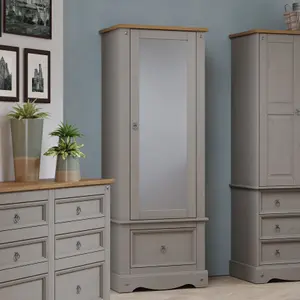 Premium Corona Grey, armoire with mirrored door and drawer.