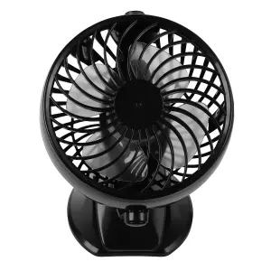 Hardys 3 Speed USB Rechargeable Clip On Cooling Portable Fan Desk Computer Pushchair - Black