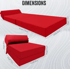 Fold Out Z Bed Chair Sofa Lounger With Pillow - Red