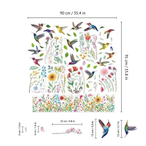 Walplus Small Hummingbirds with Watercolour Wildflower Meadow Window Clings Rooms Décor