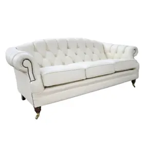 Chesterfield Handmade 3 Seater Sofa Settee Shelly Beige Cream Leather In Victoria Style