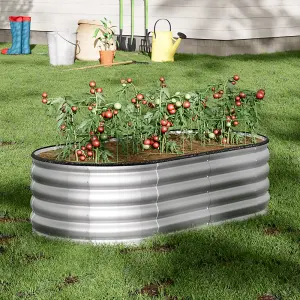 Anthracite Oval  Galvanized Raised Planter Box Outdoor Raised Garden Bed Kit Garden Flower Bed 160cm W x 80cm D x 42cm H