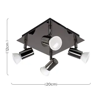 ValueLights Modern Square Black 4 Way GU10 Ceiling Spotlight