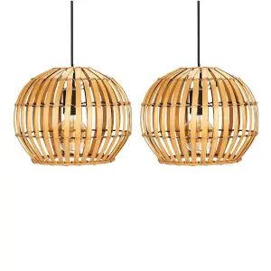 First Choice Lighting Set of 2 Lorisa Bamboo Natural Pendant Lightshades