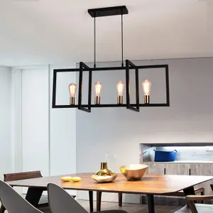 Garwarm Modern Kitchen 4-Light Matte Black Rectangular Chandelier