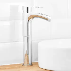 GoodHome Olmeto Tall Chrome effect Basin Mono mixer Tap