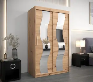 Stylish Mirrored Sliding Door Wardrobe in Oak Artisan with Spacious Shelves (H)2000mm (W)1200mm (D)620mm