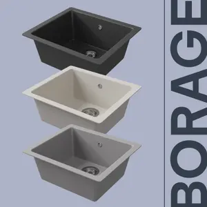 GoodHome Borage White Resin 1 Bowl Kitchen sink 440mm x 500mm