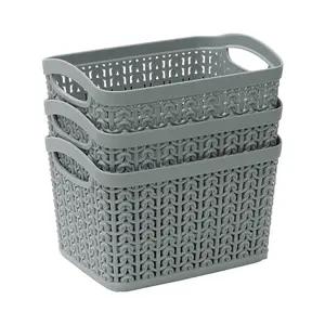 JVL Knit Design Loop Plastic Set of 3 Storage Boxes, Grey