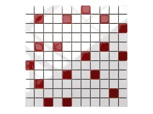 Ceramic mosaic with glass inserts on mesh for bathroom or kitchen 300mm x 300mm - Raspberries