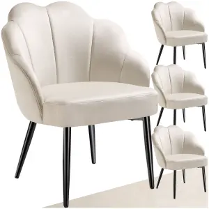 Accent Chair Hellen - velvet cover, padded, extra-wide shell-shaped backrest - cream/black