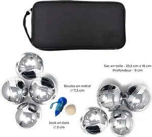 MantaRaj Pack Of 8 Boules Petanque Bowls Set Chrome Plated French Boules Set With Carry Case Pétanque Jack for Everyone