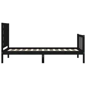 Berkfield Bed Frame with Headboard Black Small Single Solid Wood