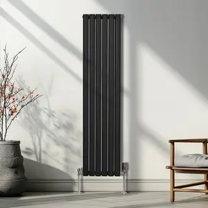 Oval Column Radiator & Valves - 1600mm x 360mm - Black