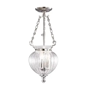 Elstead Finsbury Park 3 Light Small Ceiling Lantern Pendant Polished Nickel, E14