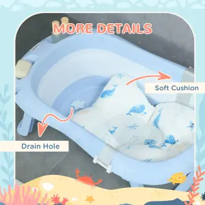 ZONEKIZ Foldable Baby Bathtub w/ Non-Slip Support Legs, Cushion Pad - Blue