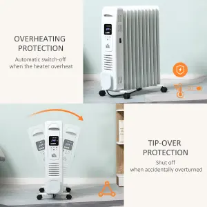 HOMCOM 2500W Oil Filled Portable Radiator Heater w/ Remote Control - White