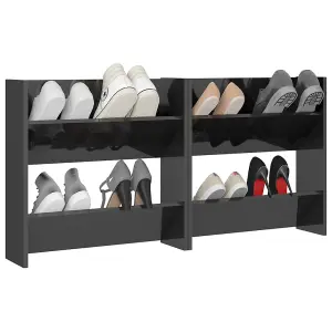 Wall Shoe Cabinets 2 pcs High Gloss Grey 60x18x60 cm Engineered Wood