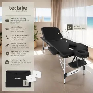 Massage Table Phuket - 3 zones, 70 cm wide, aluminium frame, carry bag & masks - black