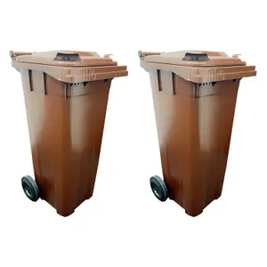 Large 140 Litre Brown Coloured Outdoor Council Wheelie Bins Complete With Lid And Wheels