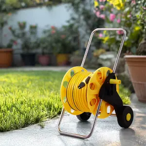 40m Wheeled Hose Reel Cart with 3 Modes in Yellow